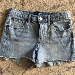 High rise light wash denim shorts